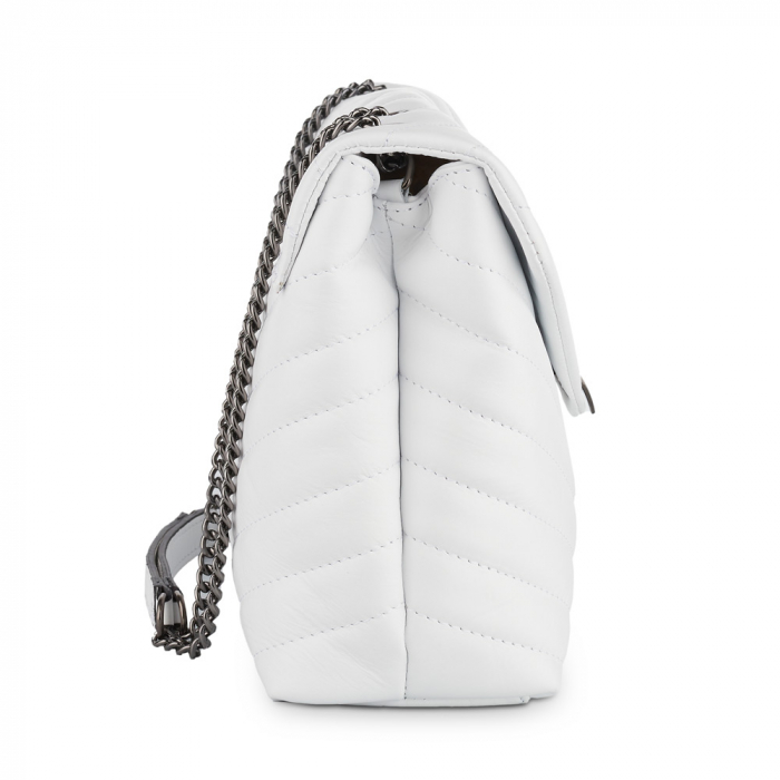 Geantă Anais, piele naturala alb, bareta metalica, 8105 [4]