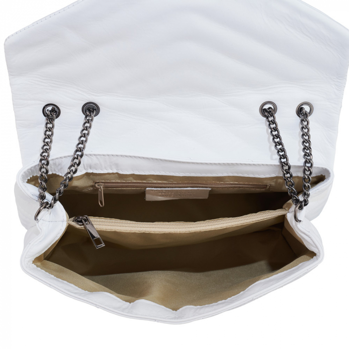 Geantă Anais, piele naturala alb, bareta metalica, 8105 [5]