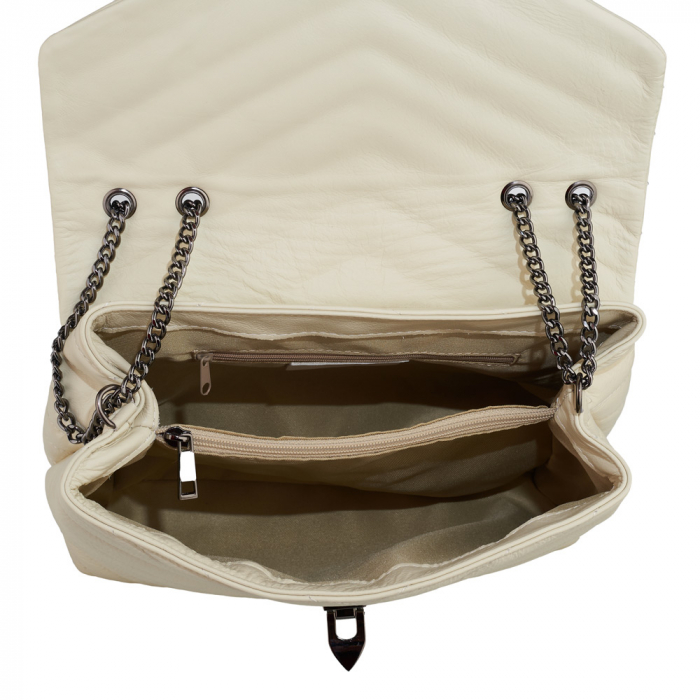 Geantă Anais, piele naturala crem, bareta metalica, 8105 [5]