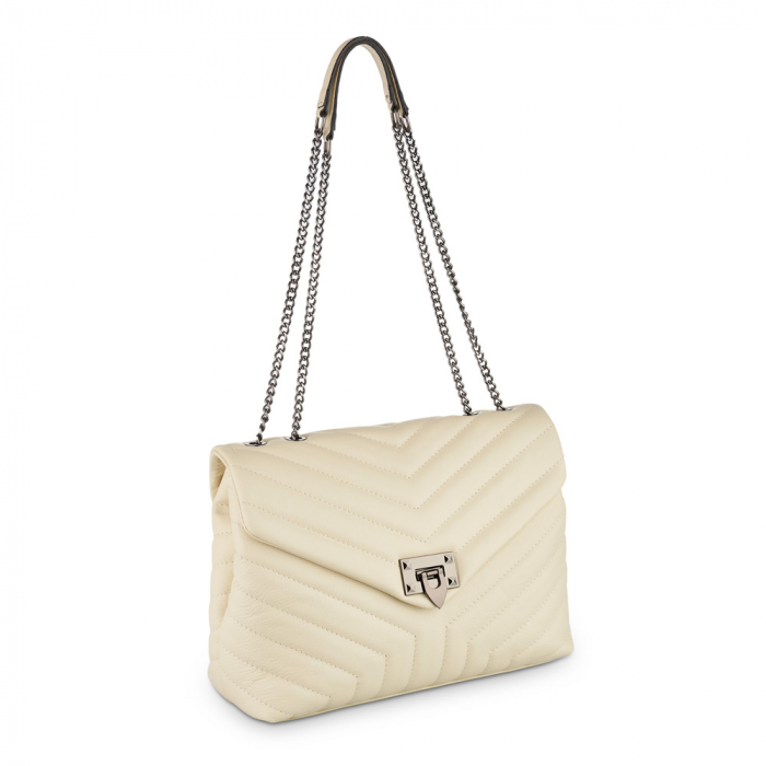 Geantă Anais, piele naturala crem, bareta metalica, 8105 [1]