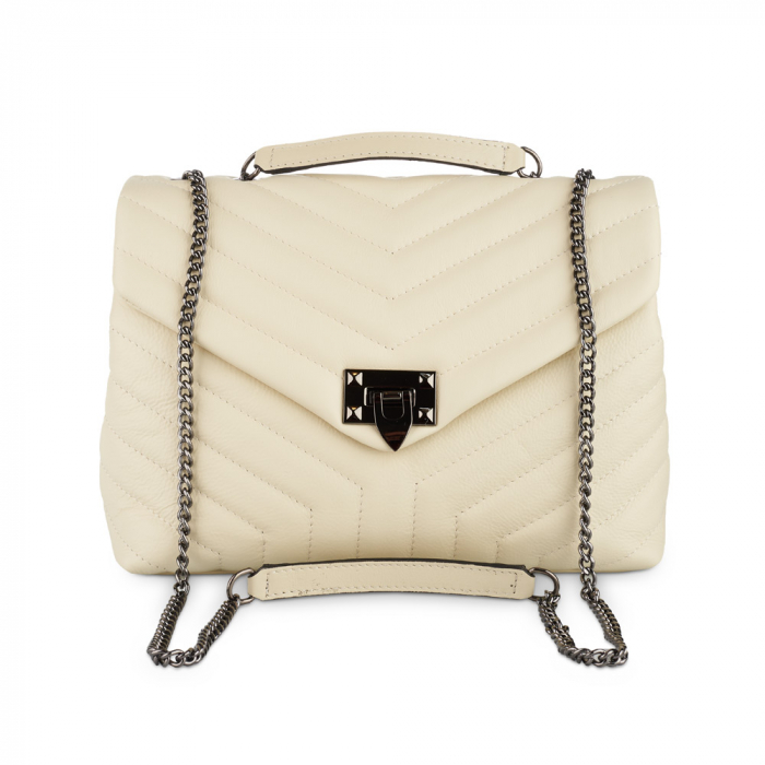 Geantă Anais, piele naturala crem, bareta metalica, 8105 [2]