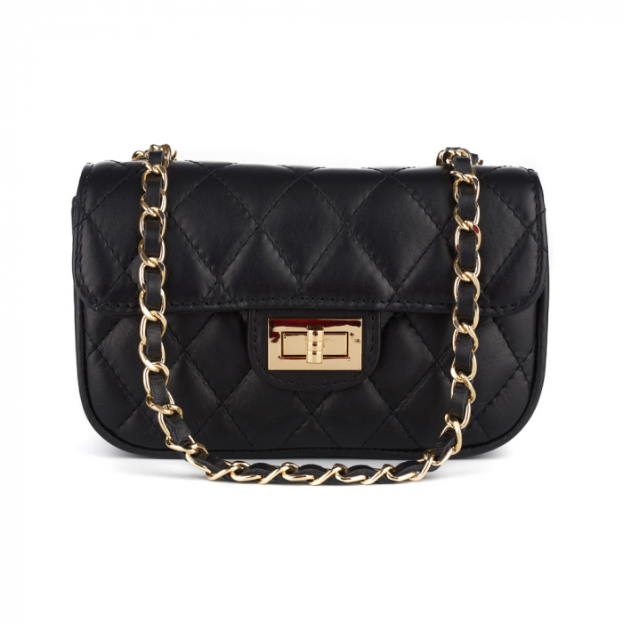 Geantă Bianca, crossbody piele neagră cu aspect matlasat lant auriu- monocompartimentată 8003 [2]