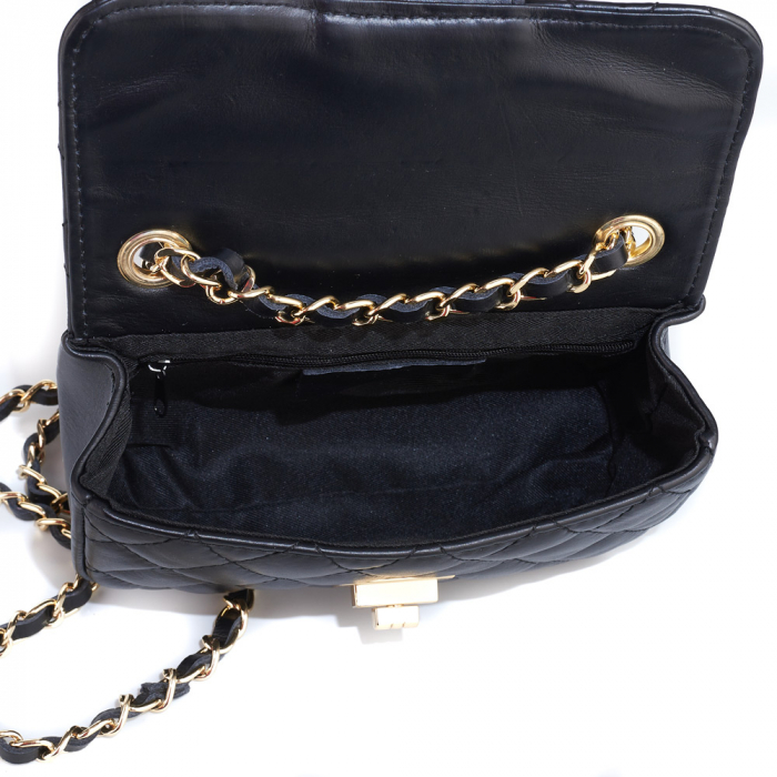 Geantă Bianca, crossbody piele neagră cu aspect matlasat lant auriu- monocompartimentată 8003 [4]