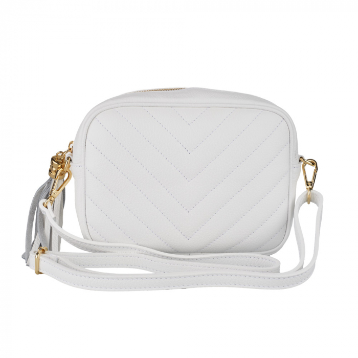 Geantă Isabella, crossbody piele alb cu aspect matlasat 8166 [2]