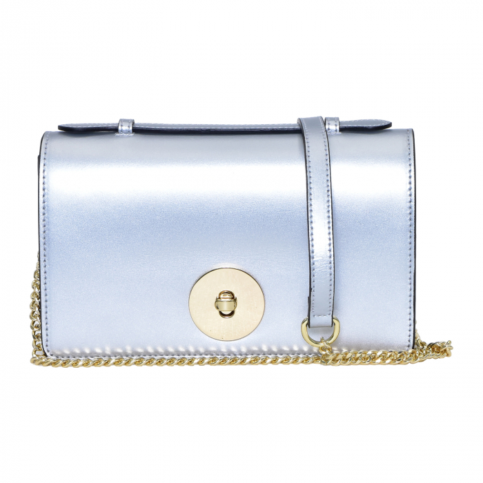 Geantă Clariss, piele naturala argintiu deschis sidefat, bareta metalica, 8059 [2]