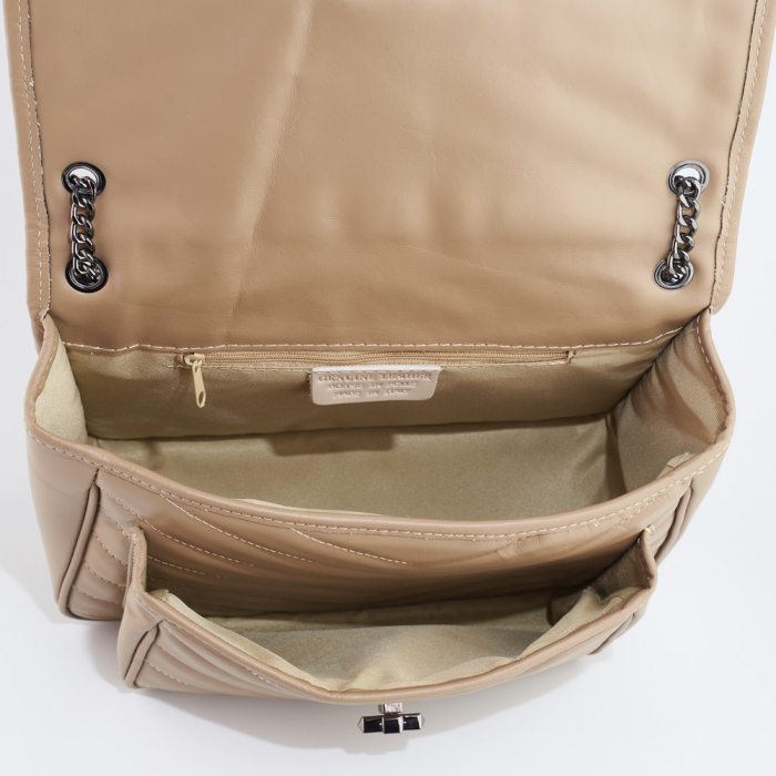 Geantă Ella, piele naturala taupe, bareta metalica, 8130 [4]