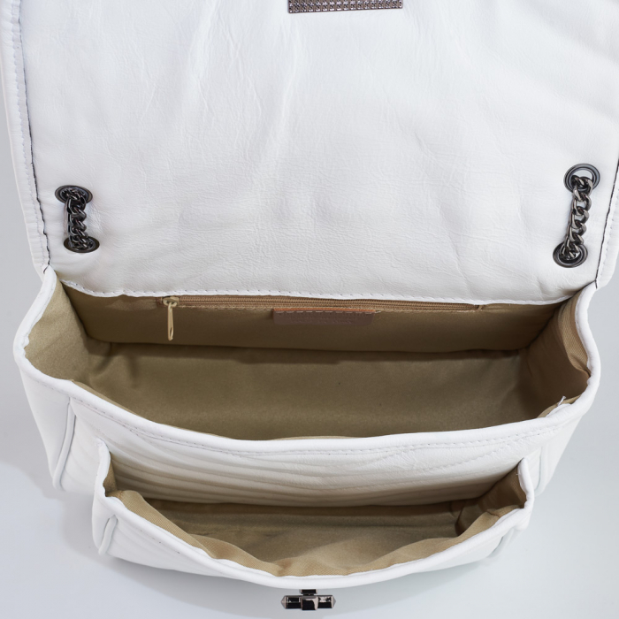 Geantă Ella, piele naturala alba, bareta metalica, 8130 [4]