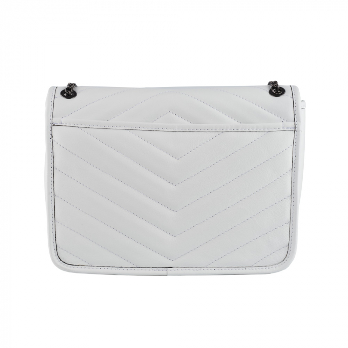 Geantă Ella, piele naturala alba, bareta metalica, 8130 [3]
