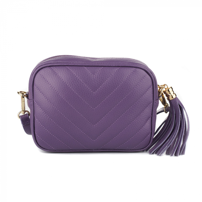 Geantă Isabella, crossbody piele mov cu aspect matlasat 8166 [3]