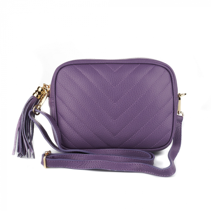 Geantă Isabella, crossbody piele mov cu aspect matlasat 8166 [2]