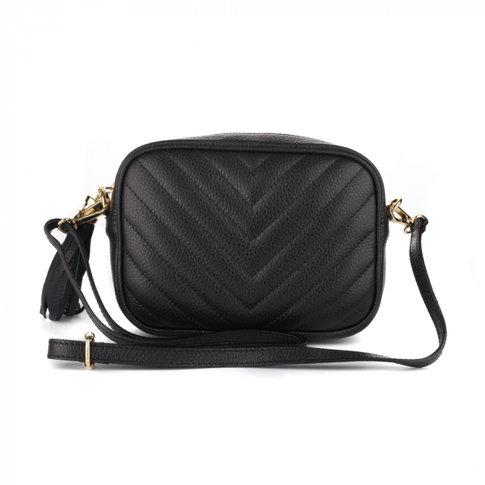 Geantă Isabella, crossbody piele neagra cu aspect matlasat 8166 [2]