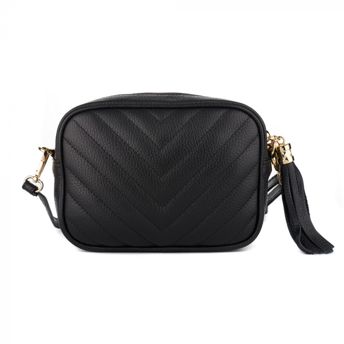 Geantă Isabella, crossbody piele neagra cu aspect matlasat 8166 [3]
