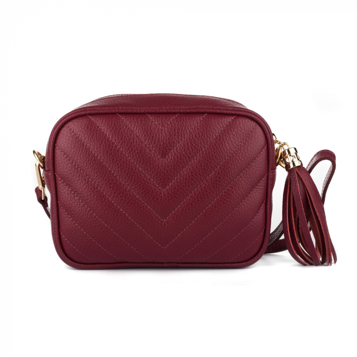Geantă Isabella, crossbody piele bordo cu aspect matlasat 8166 [3]