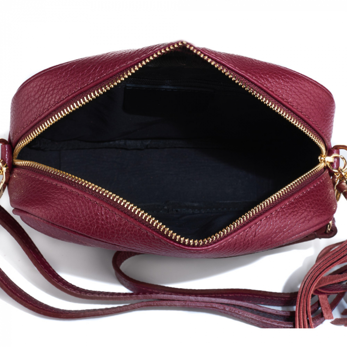 Geantă Isabella, crossbody piele bordo cu aspect matlasat 8166 [4]