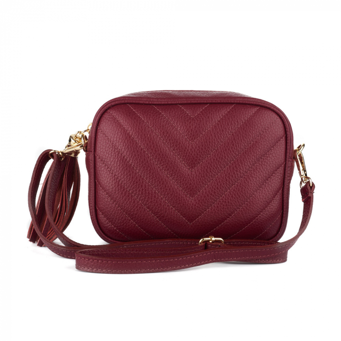 Geantă Isabella, crossbody piele bordo cu aspect matlasat 8166 [2]