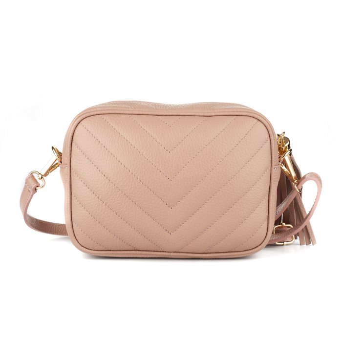 Geantă Isabella, crossbody piele roz cu aspect matlasat 8166 [3]