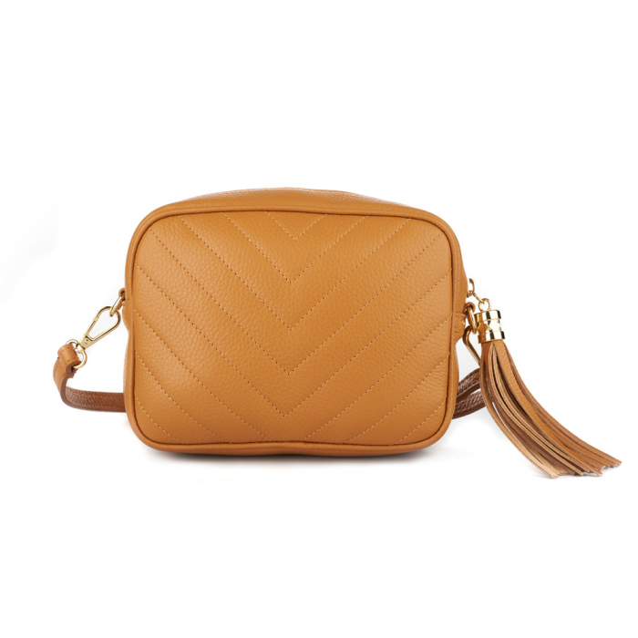 Geantă Isabella, crossbody piele coniac cu aspect matlasat 8166 [3]