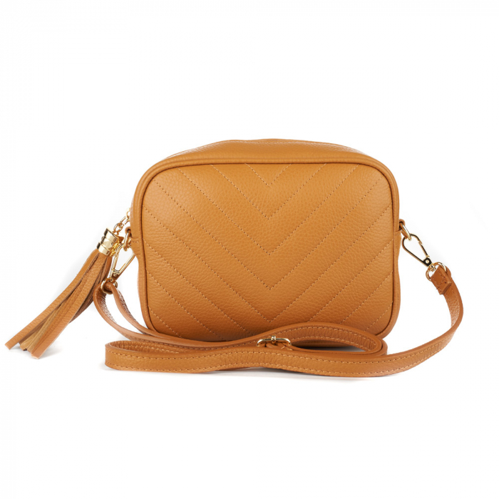 Geantă Isabella, crossbody piele coniac cu aspect matlasat 8166 [2]