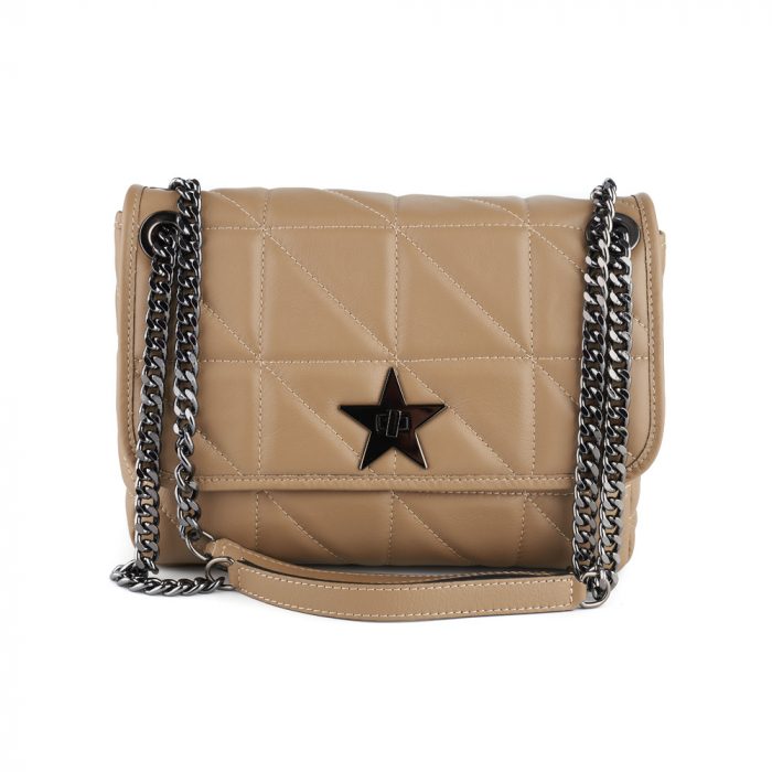 Geantă Jane, piele naturala taupe, bareta metalica, 8131 [2]