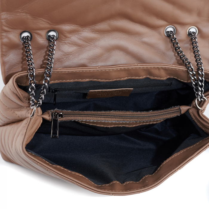 Geantă Jill, piele naturala taupe, bareta metalica, 8129 [5]