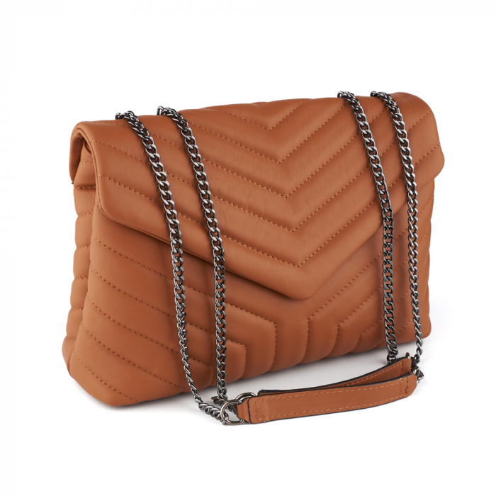 Geantă Jill, piele naturala coniac, bareta metalica, 8129 [2]