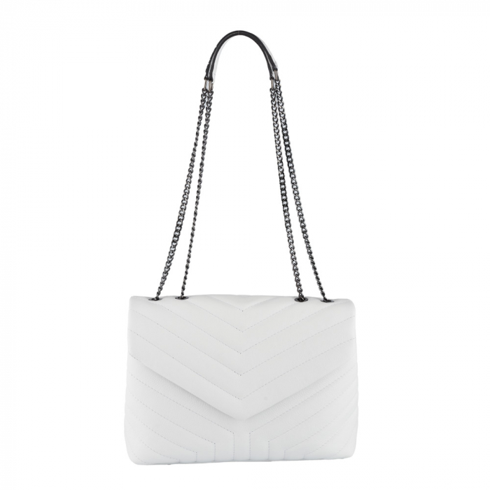 Geantă Jill, piele naturala alba, bareta metalica, 8129 [3]