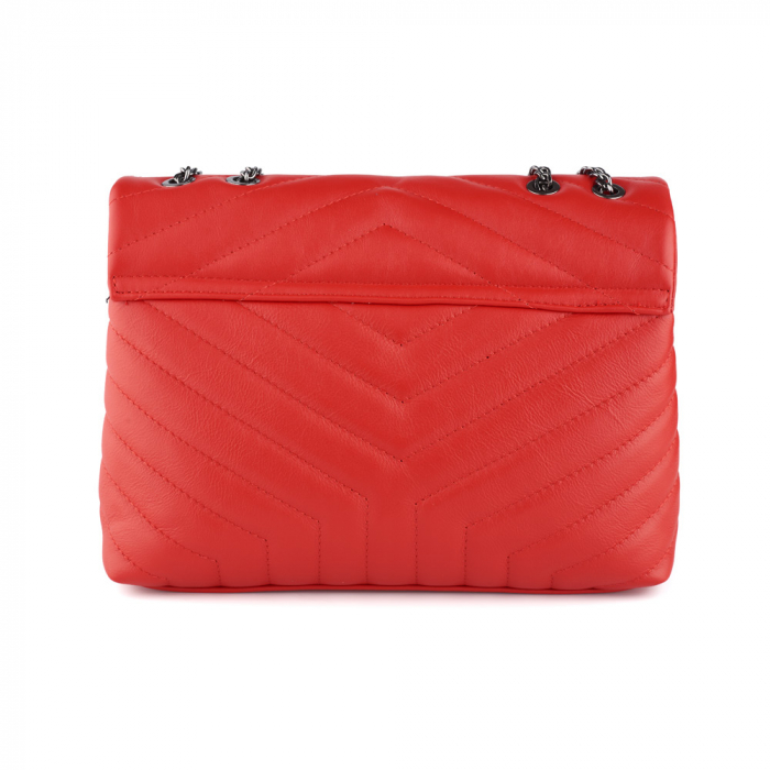 Geantă Jill, piele naturala rosie, bareta metalica, 8129 [4]
