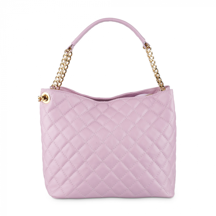 Geantă Katrine, piele naturală lila cu aspect matlasat, lant metalic auriu, 8171 [2]