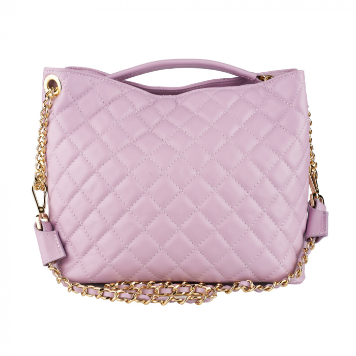 Geantă Katrine, piele naturală lila cu aspect matlasat, lant metalic auriu, 8171 [4]