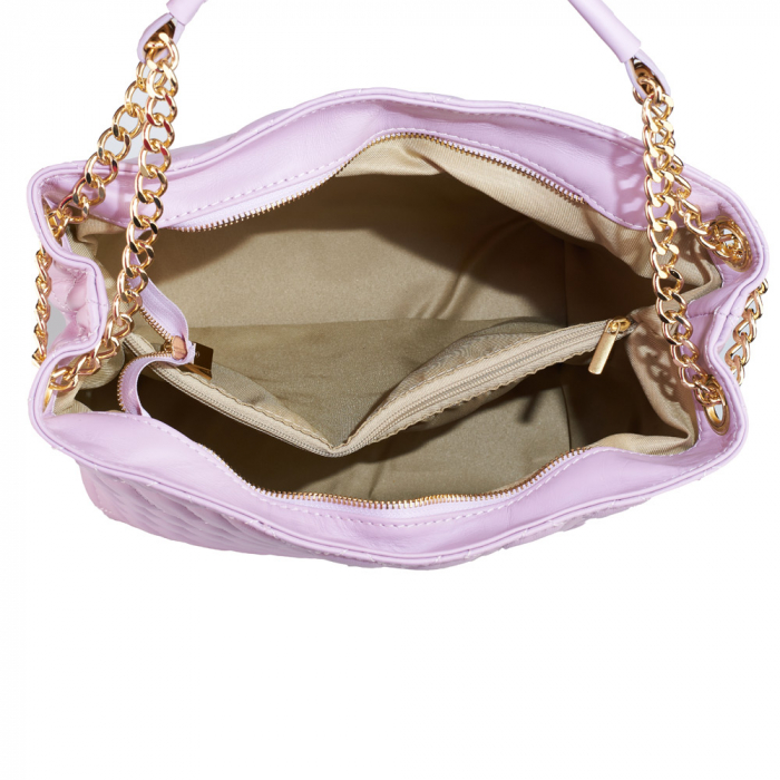 Geantă Katrine, piele naturală lila cu aspect matlasat, lant metalic auriu, 8171 [5]