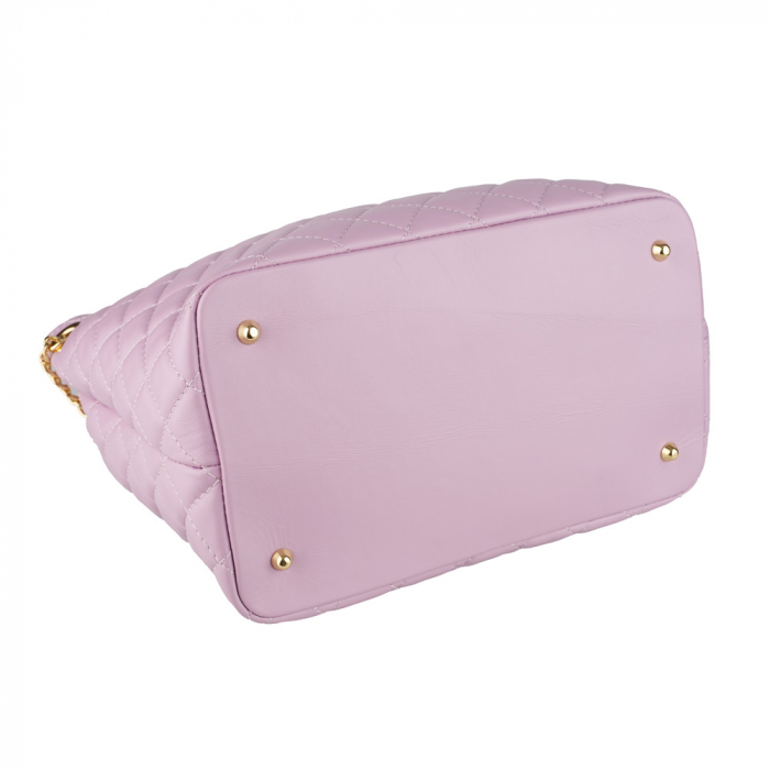 Geantă Katrine, piele naturală lila cu aspect matlasat, lant metalic auriu, 8171 [3]