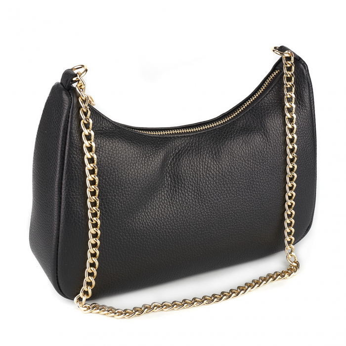Geantă Lily, piele naturală neagra cu portofel exterior detasabil, lant metalic auriu, 8187 [2]