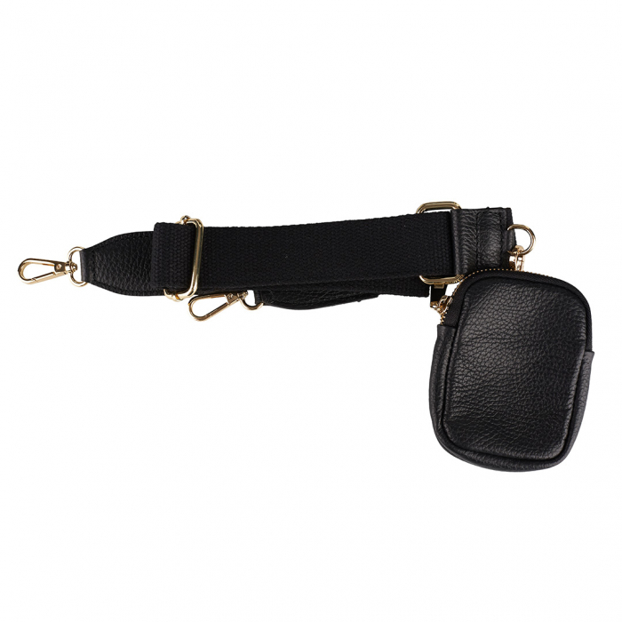 Geantă Lily, piele naturală neagra cu portofel exterior detasabil, lant metalic auriu, 8187 [3]