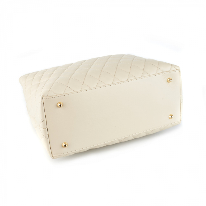 Geantă Katya, piele naturală crem cu aspect matlasat, lant auriu 8138 [4]