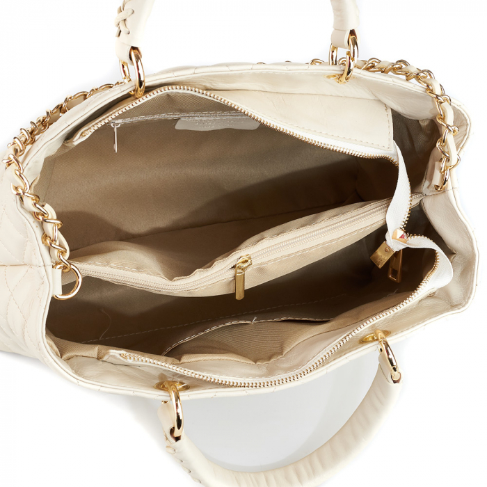 Geantă Katya, piele naturală crem cu aspect matlasat, lant auriu 8138 [5]