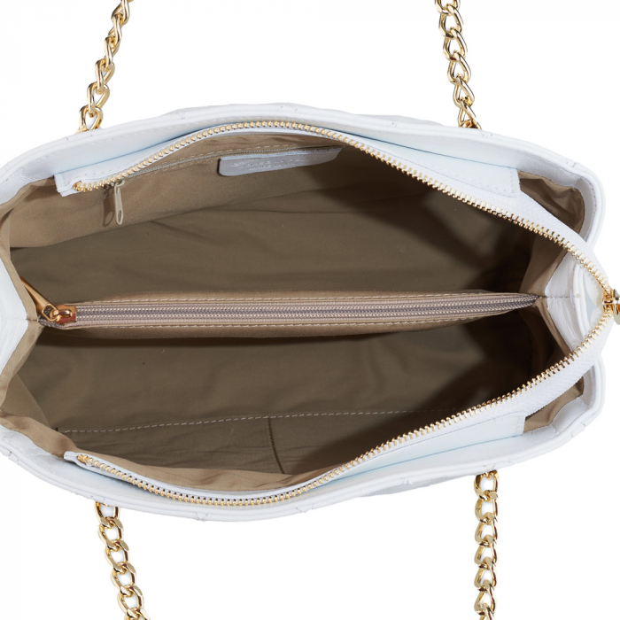 Geantă Lilah, piele naturala alba, bareta metalica, 8132 [4]