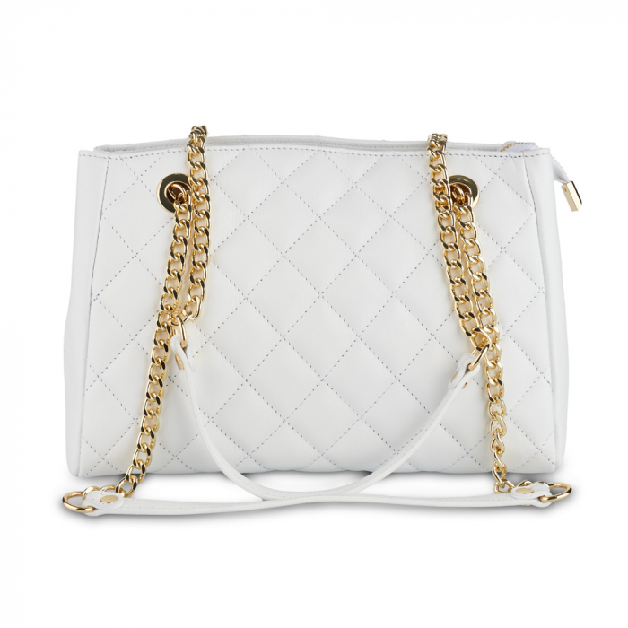 Geantă Lilah, piele naturala alba, bareta metalica, 8132 [2]