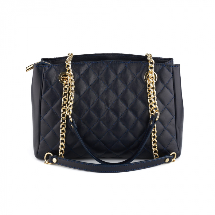 Geantă Lilah, piele naturala bleumarin, bareta metalica, 8132 [2]