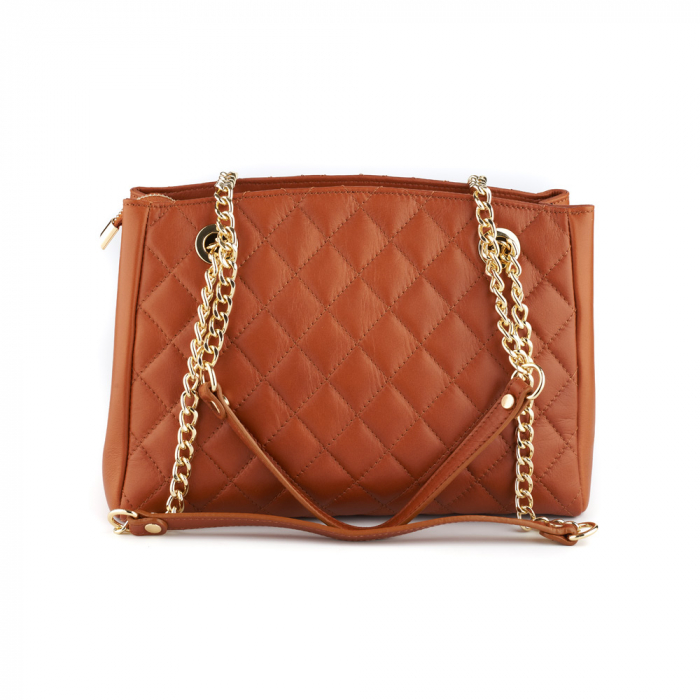 Geantă Lilah, piele naturala coniac, bareta metalica, 8132 [2]