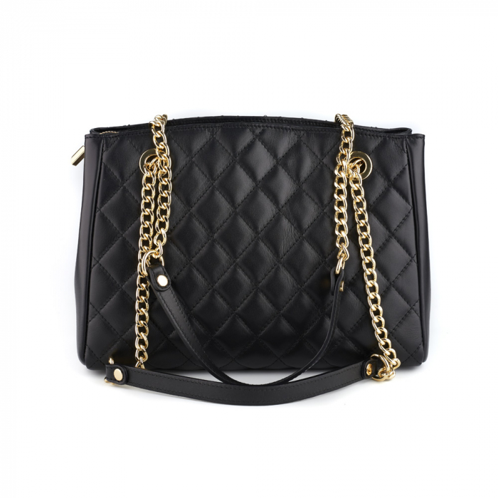 Geantă Lilah, piele naturala neagra, bareta metalica, 8132 [2]