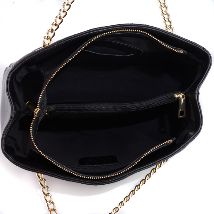 Geantă Lilah, piele naturala neagra, bareta metalica, 8132 [4]