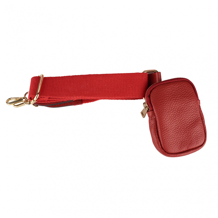 Geantă Lily, piele naturală rosie cu portofel exterior detasabil, lant metalic auriu, 8187 [3]