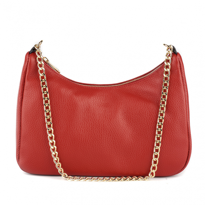Geantă Lily, piele naturală rosie cu portofel exterior detasabil, lant metalic auriu, 8187 [4]