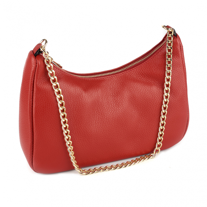 Geantă Lily, piele naturală rosie cu portofel exterior detasabil, lant metalic auriu, 8187 [2]
