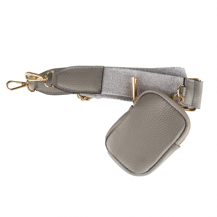 Geantă Lily, piele naturală gri deschis cu portofel exterior detasabil, lant metalic auriu, 8187 [3]