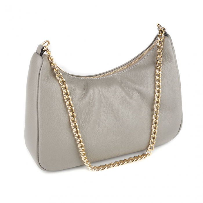 Geantă Lily, piele naturală gri deschis cu portofel exterior detasabil, lant metalic auriu, 8187 [2]