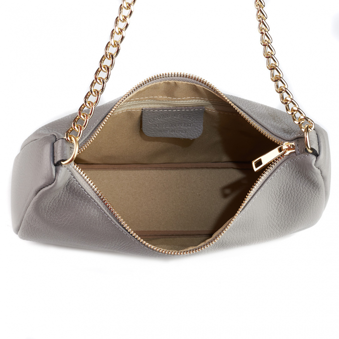 Geantă Lily, piele naturală gri deschis cu portofel exterior detasabil, lant metalic auriu, 8187 [4]