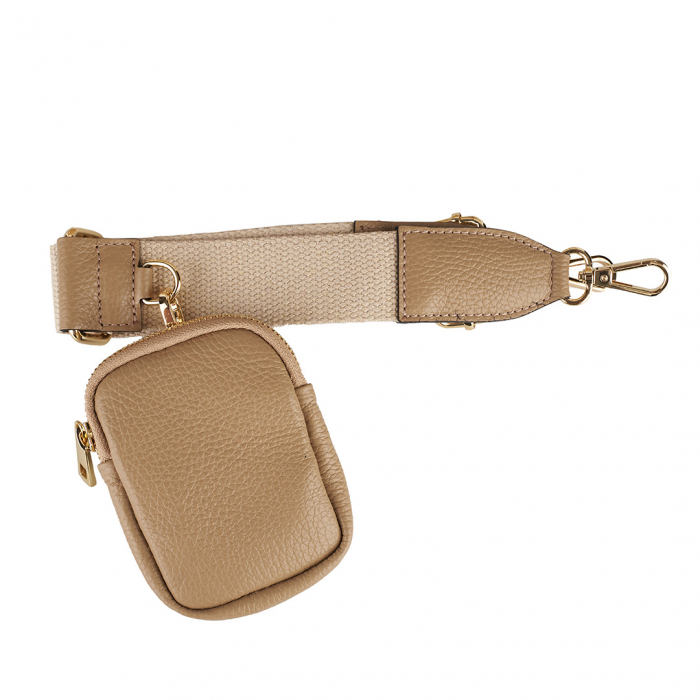 Geantă Lily, piele naturală taupe deschis cu portofel exterior detasabil, lant metalic auriu, 8187 [3]