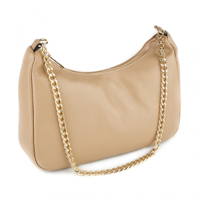 Geantă Lily, piele naturală taupe deschis cu portofel exterior detasabil, lant metalic auriu, 8187 [2]