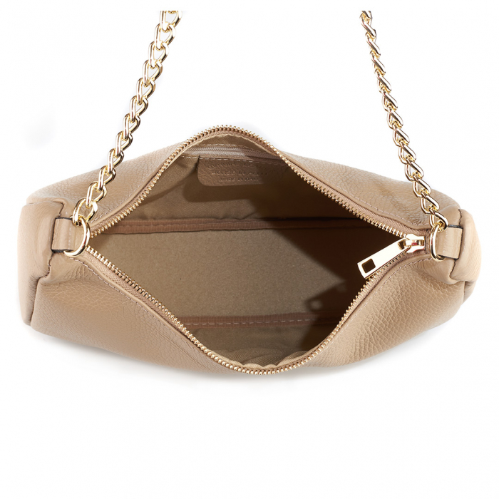 Geantă Lily, piele naturală taupe deschis cu portofel exterior detasabil, lant metalic auriu, 8187 [4]